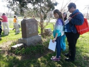 Students learn about symbols on gravestones.