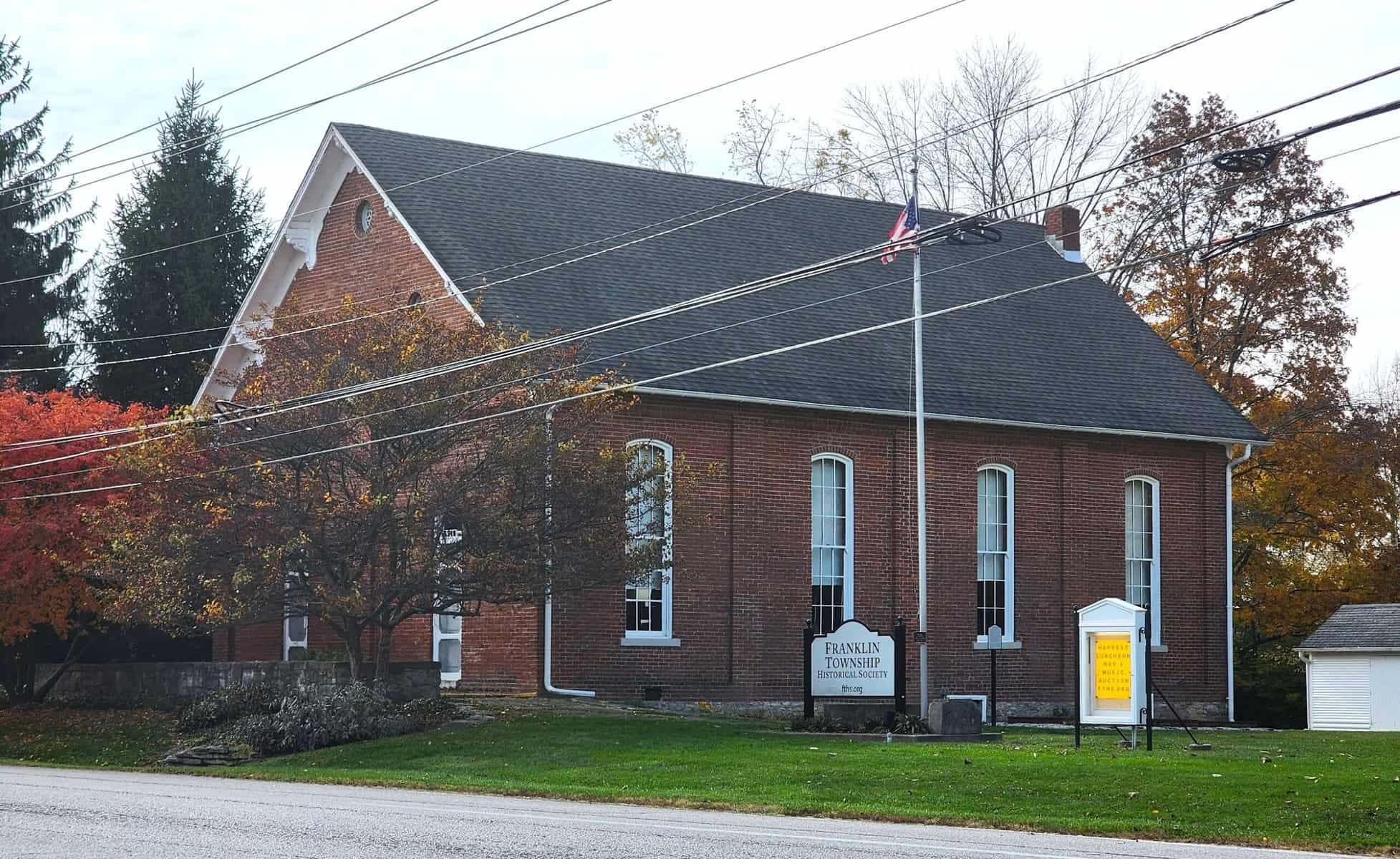 Historic brick building of Franklin Township Historical Society, serving as a local museum and community center.