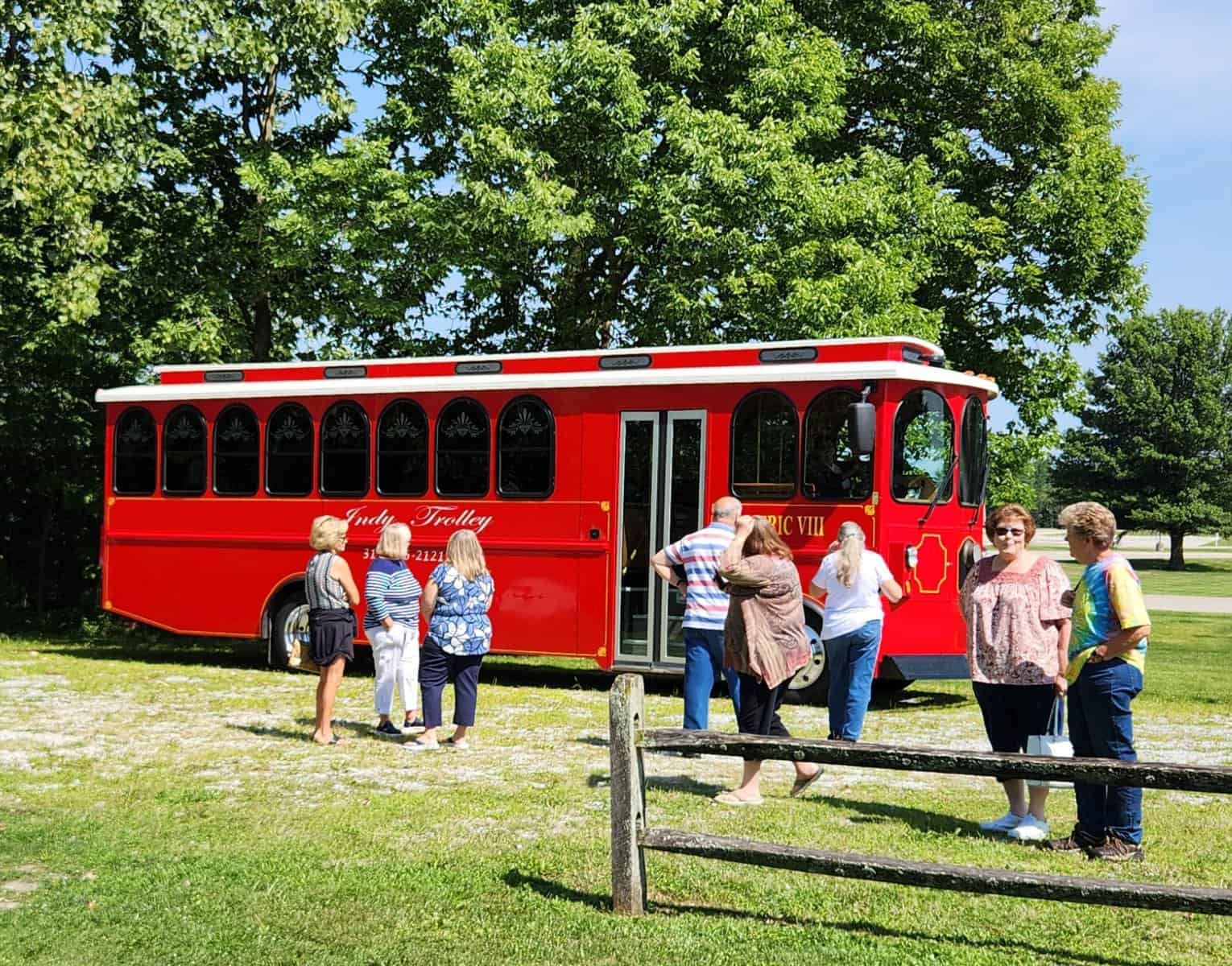 trolley in parking lot of fths meeting house